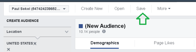 At the top of the tool, you can Save the audience to use within your advertising campaigns.